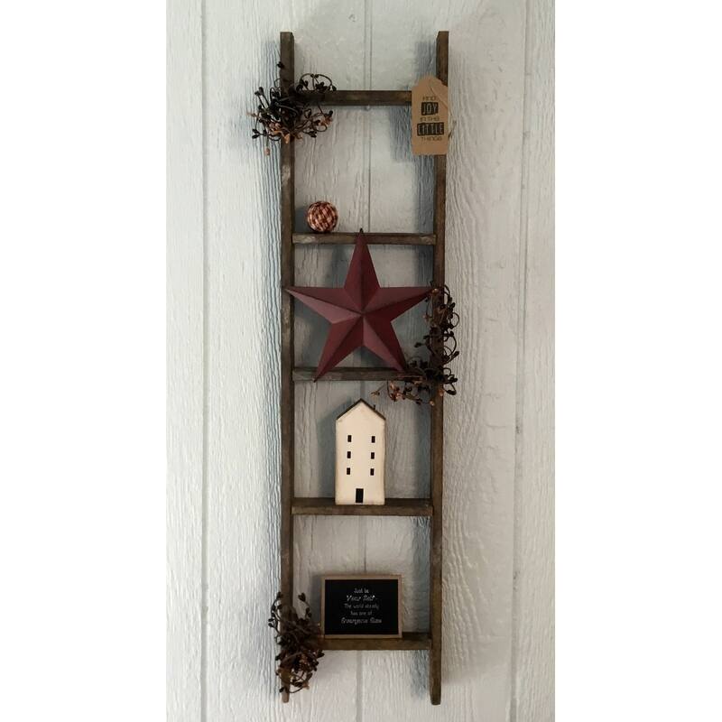 Farmhouse Primitive Decorative Tobacco Lath Ladder - Star