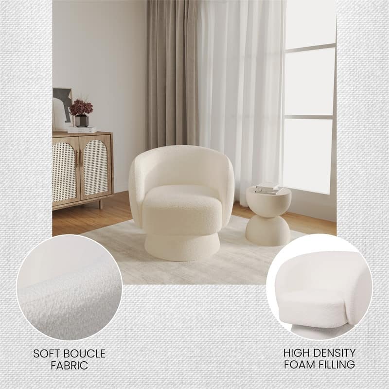 Raze 31" Swivel Accent Armchair Upholstered in Boucle/Velvet/Linen Fabric with Plush Cushioning and Solid Wood Support