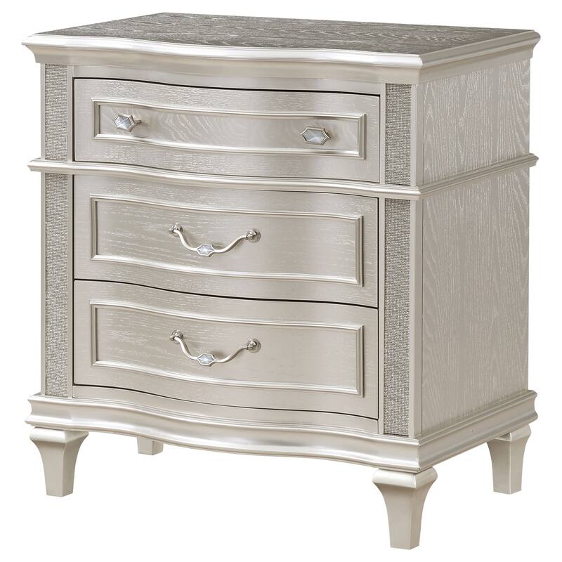 Silver Oak 3-Drawer Nightstand with Sparkling Side Panels, Felt Lined Top Drawer and Hidden USB Charging Port