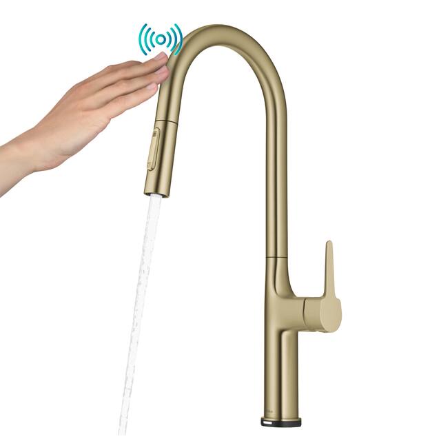 Kraus 2-Function 1-Handle 1-Hole Pulldown Sprayer Brass Kitchen Faucet - KTF-3101 - 19 7/8" Height (Oletto Touch Faucet) - BG - Brushed Gold