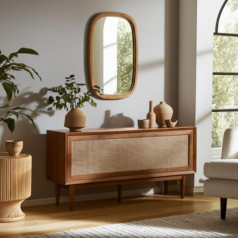 Modern Wall Mirror with Rounded Corners - 22", Brown - 22" x 1" x 34"