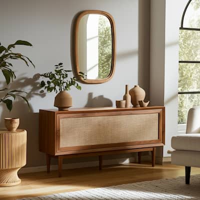 Modern Wall Mirror with Rounded Corners - 22", Brown - 22" x 1" x 34"