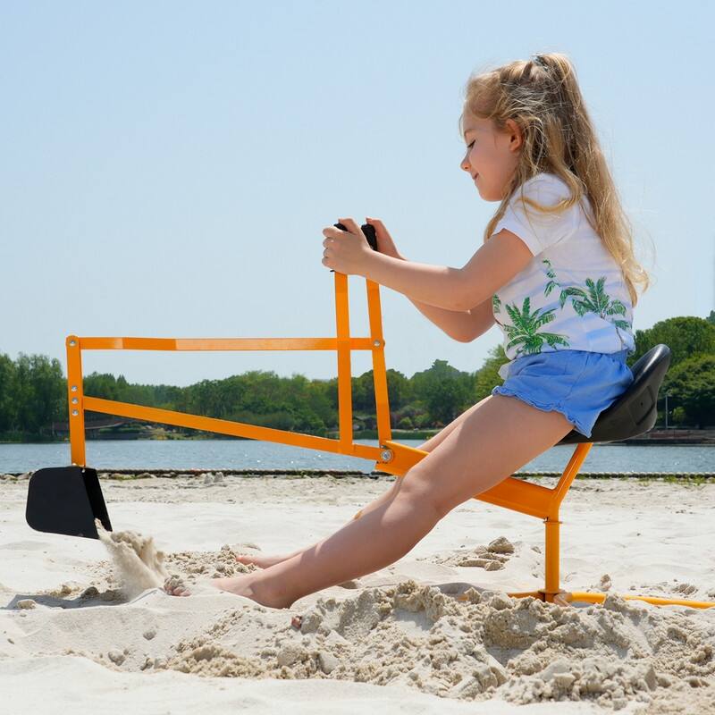 Kids Sand Box, 2 in 1 Outdoor Wood Sandbox with Cove, Two Corner Seats - Excavator Only