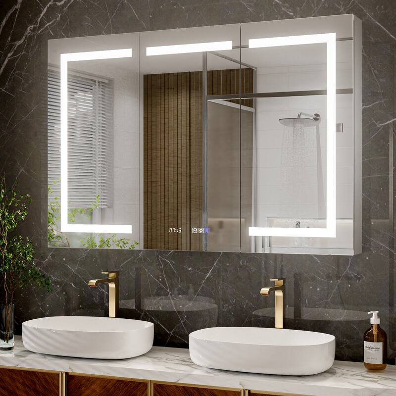Modland 30"-60"W x 32"H Bathroom LED Medicine Cabinet with Mirror and Shelves, Defog and Stepless Dimming