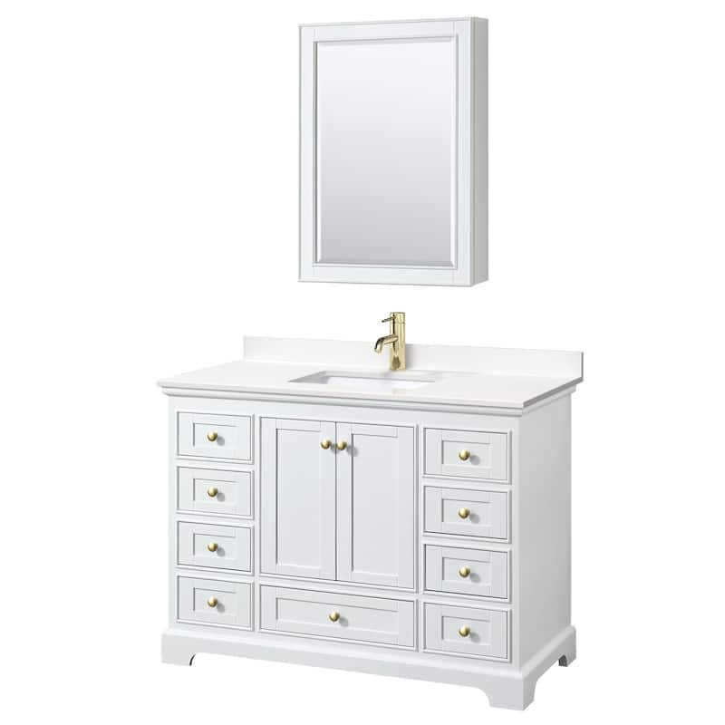 Wyndham Collection WCS202048S-QTZ-UNSMED Deborah 48" Free Standing - White / White Quartz Top / Brushed Gold Hardware