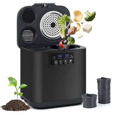 Black Metal Electric Composter with Activated Carbon Filters Self Cleaning and Adjustable Timer - 13.2" x 10.2" x 13.3"