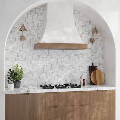 Serena 10x10 White Gray Calacatta Gold, Thassos Mosaic Chevron Wall and Floor Tile (3.47 sq ft/case) - 5 Pack