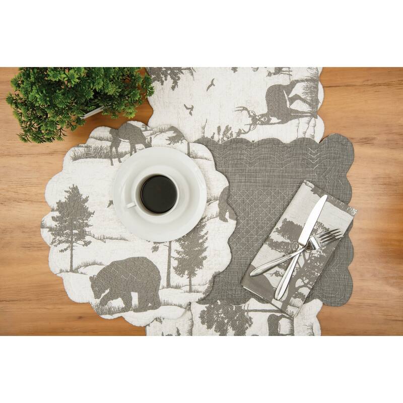 Henderson Hideaway Round Woven Reversible Rustic Winter Wilderness Placemat Set of 6 - Set of 6