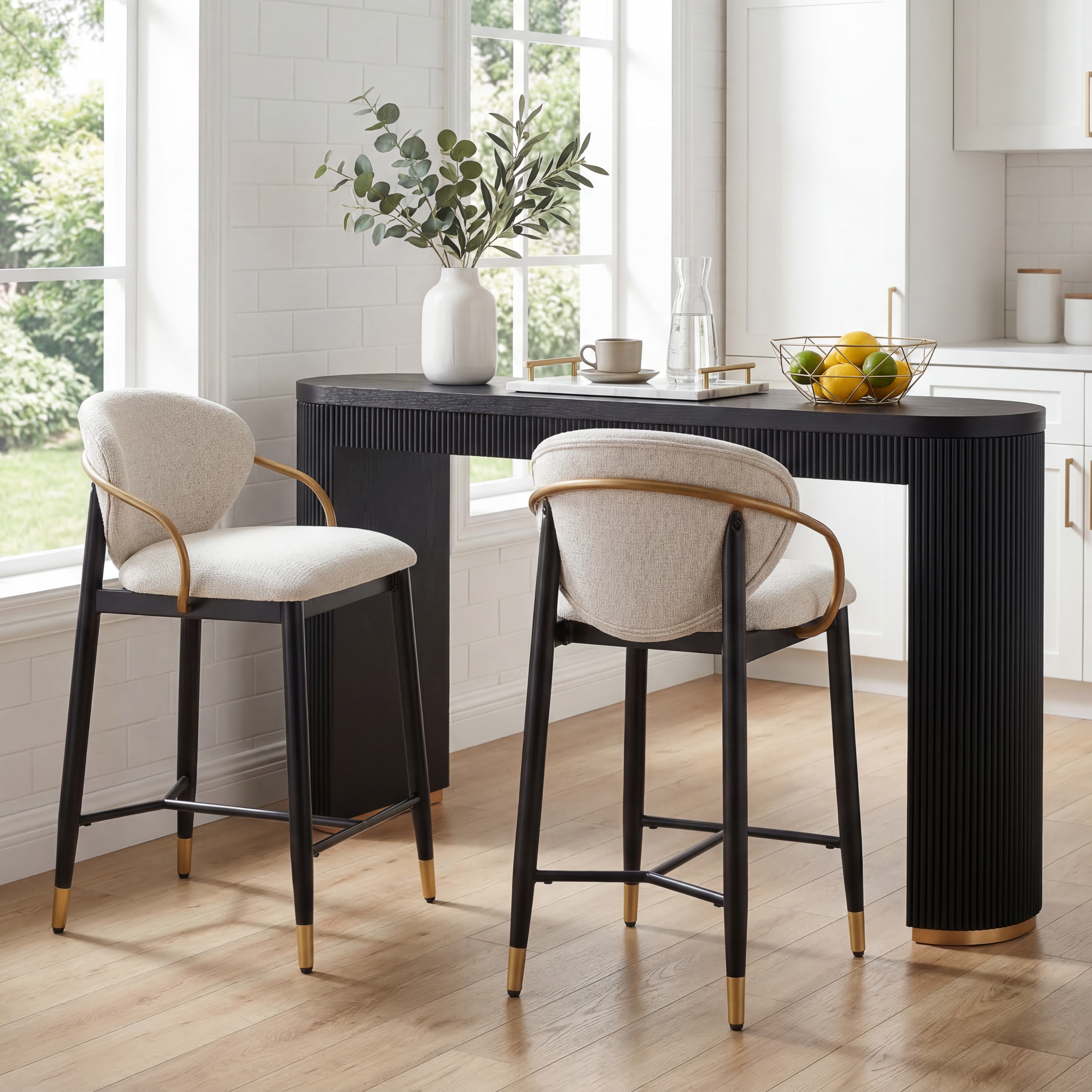 Christopher Knight Home - Kara Modern 3-Piece Counter Height Dining Set with Upholstered Arm Stools & Curved Bar Table