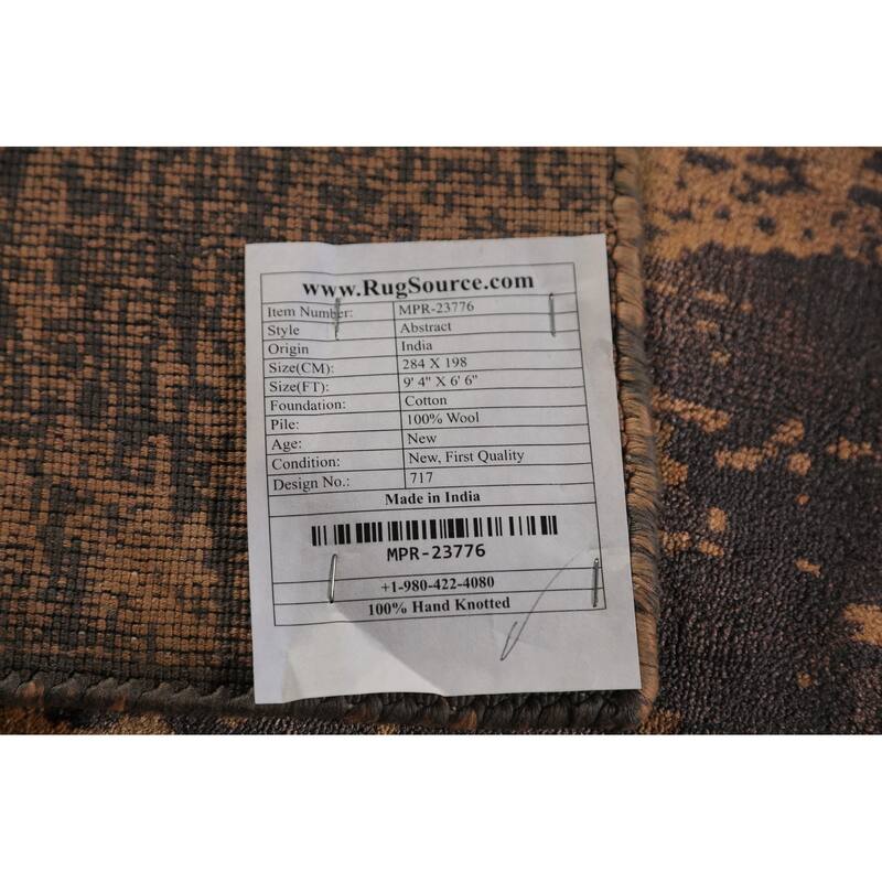 Contemporary Abstract Indian Rug Hand-Knotted Bedroom Wool Carpet - 6'6"x 9'4"