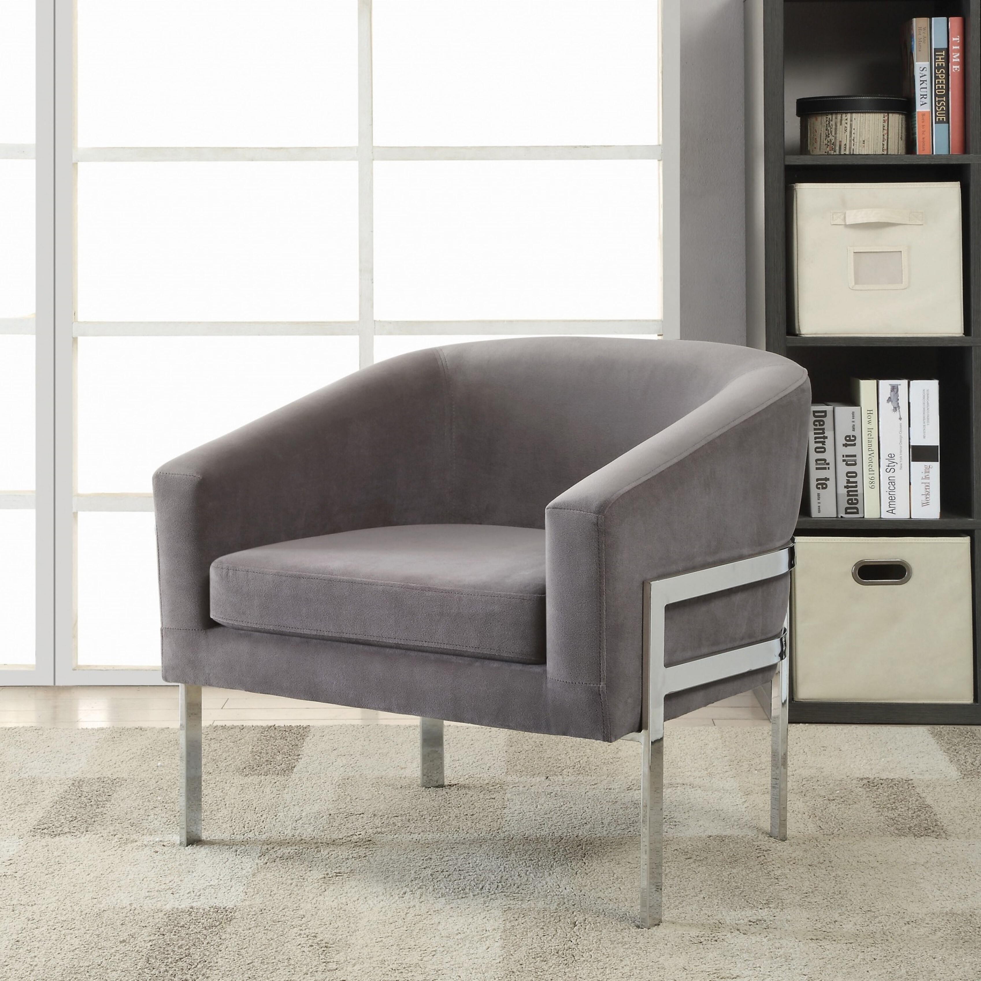 Grey tub chair online with chrome legs