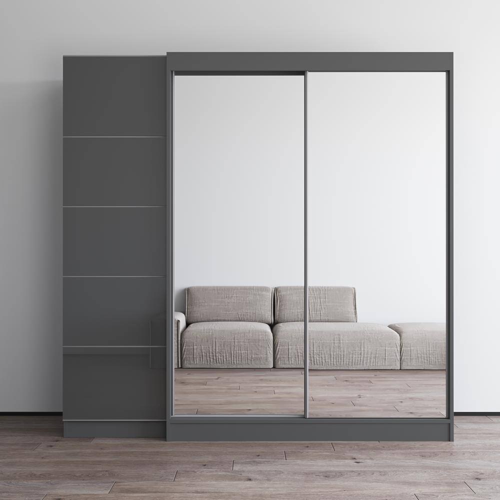 Meble Furniture Aria 80-Inch Mirrored Wardrobe System - 2 Full-Length Mirror Doors with Glass Front European Armoire