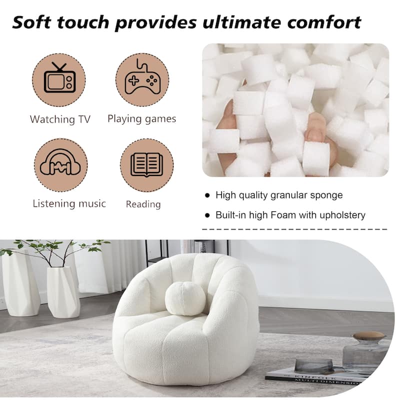 HOMEFUN Cozy Beanbag Sofa With Memory Foam Filler, Oversized Round Sofa Couch For Adults, Comfy Lazy Floor Sofa