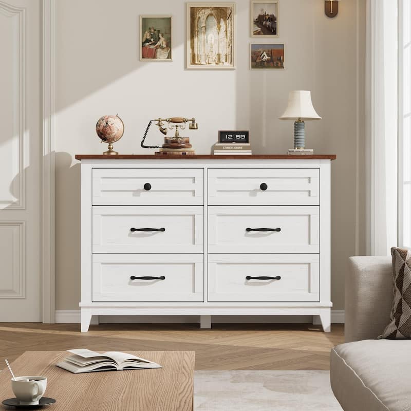 6 Drawer Dresser for Bedroom, 47" Wide Wooden Storage Chest, Freestanding Closet Organizer
