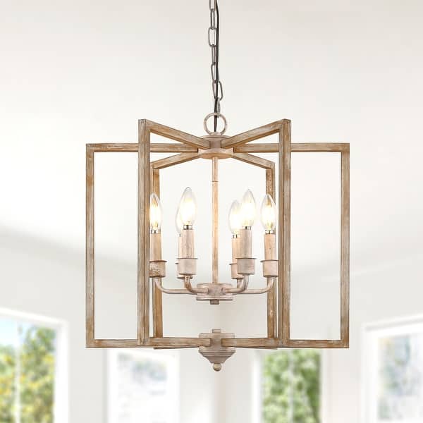 slide 2 of 9, CurveCurio 24" Rustic Wood Chandelier with Candle-Style Light Base and 70" Adjustable Chain for Dining Room Elegance 20" * 20" * 25" - Wood
