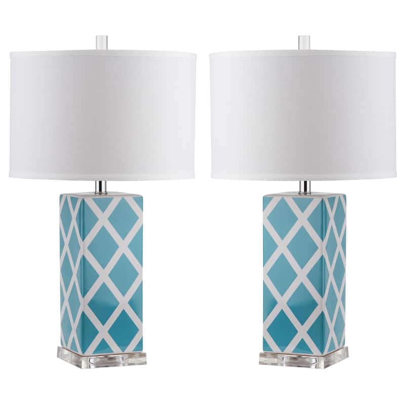 SAFAVIEH Lighting Cami 27-inch Navy Garden Lattice Table Lamp (Set of 2) - 15"x15"x27" - 15Wx15Dx27H