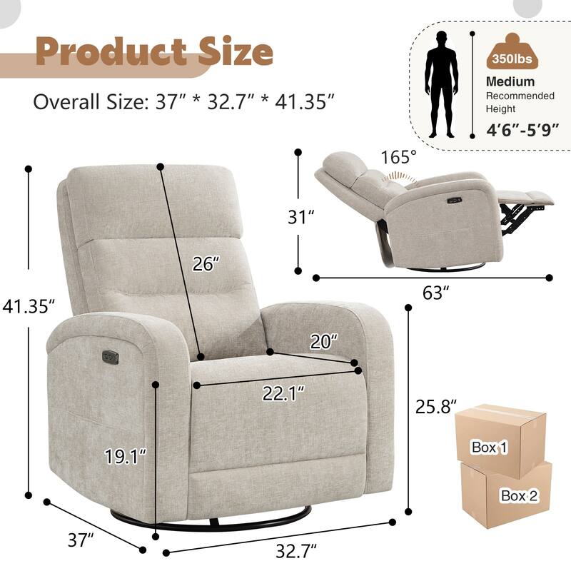 Aemeios Swivel Power Recliner Rocker with USB and Type C Port Set of 2