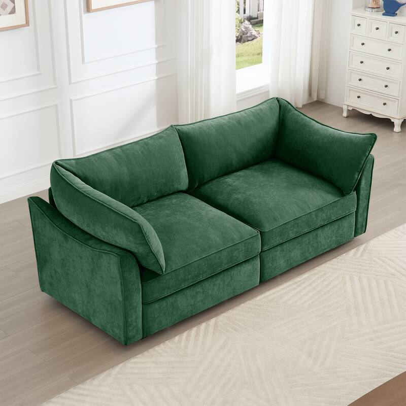 GDFStudio - Chenille 2-Seater 78.7" Sofa with Pull-Out Storage and Crescent Arms