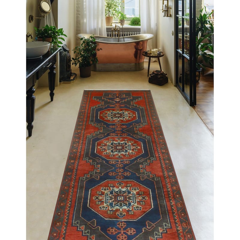 Fine Vintage Distressed Chatham Blue/Charcoal Runner - 3'1" x 9'6"