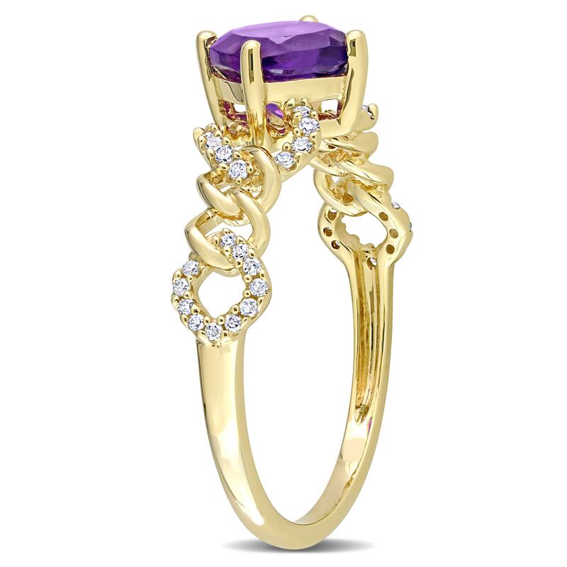 Miadora Cushion African Amethyst and 1/7ct TDW Diamond Link Engagement Ring in 10k Yellow Gold
