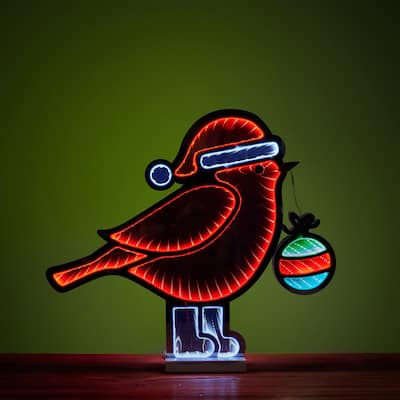 LED Lighted Cardinal Bird with Ornament Christmas Infinity Mirror - 18"