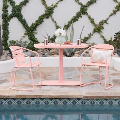 Outdoor Modern Dining Table Chairs Set of 3 Oval Table Coffee Table Poolside Table with 2 Arm Chairs Patio Dining Set