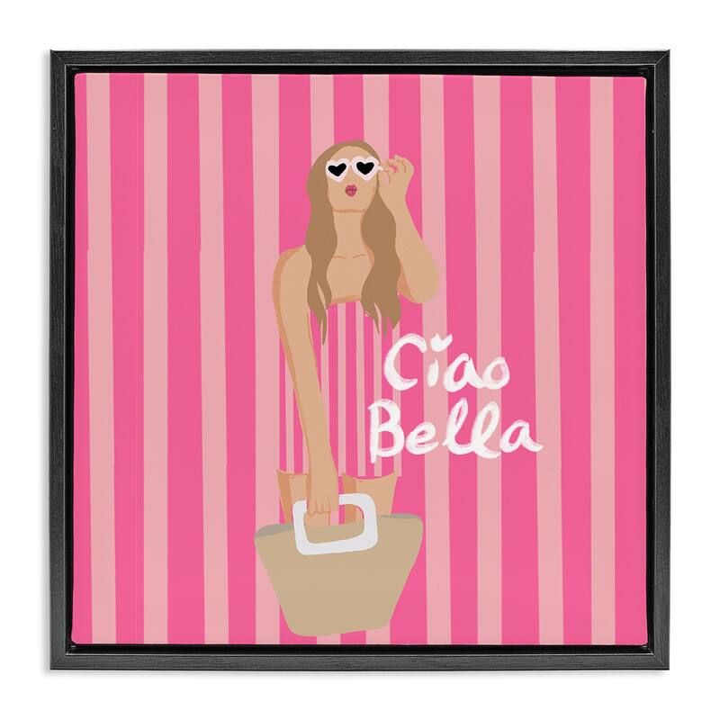 Stupell Pink Striped Glam Girl Framed Floater Canvas Wall Art Design By Chen Alyesh - 25 x 25 - Black