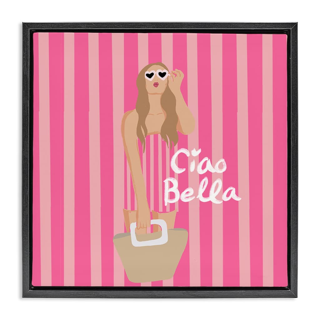 Stupell Pink Striped Glam Girl Framed Floater Canvas Wall Art Design By Chen Alyesh