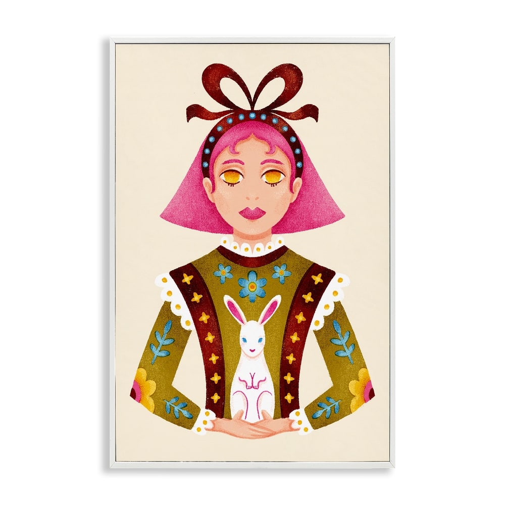Stupell Pink Haired Girl & Bunny Framed Giclee Art Design By Hannah Moren
