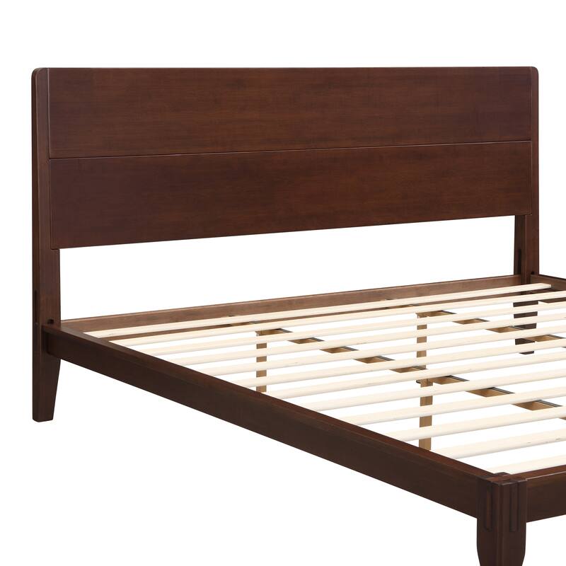 Classic Platform Bed Wood Wingback Bed Bamboo Panel Headboard Bed with Wood Slat Support, No Box Spring Needed