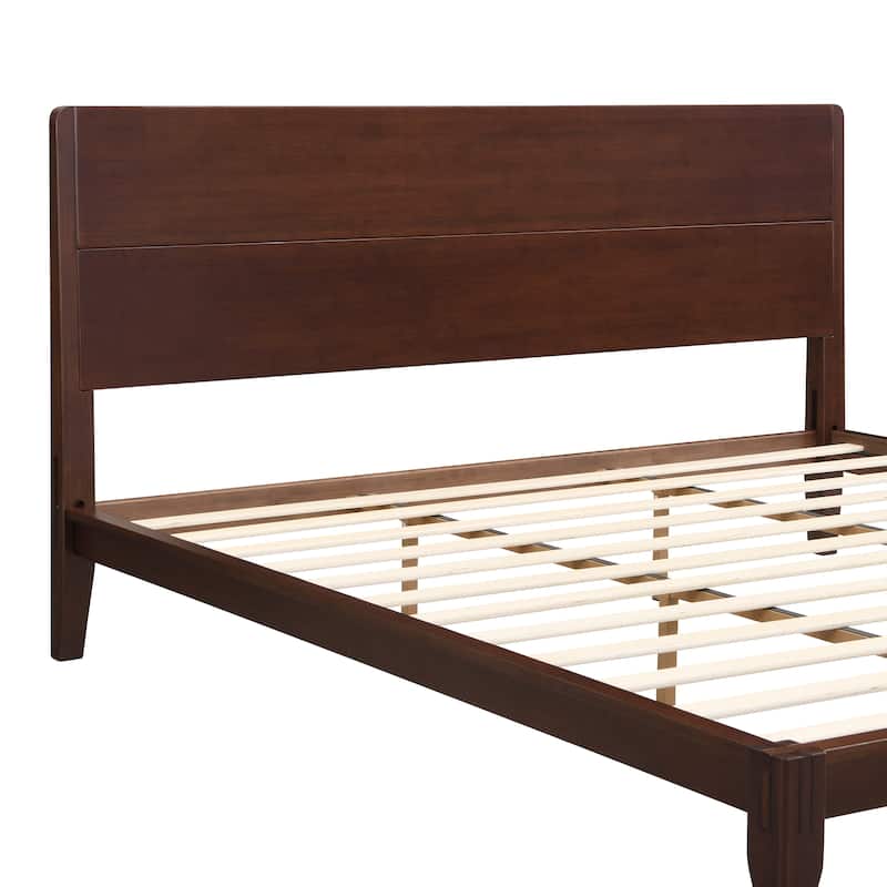 Full/Queen/King Bamboo Platform Bed, Mid-Century Modern Bed Frame with Tall Headboard, Wood Slat Support, No Box Spring Needed