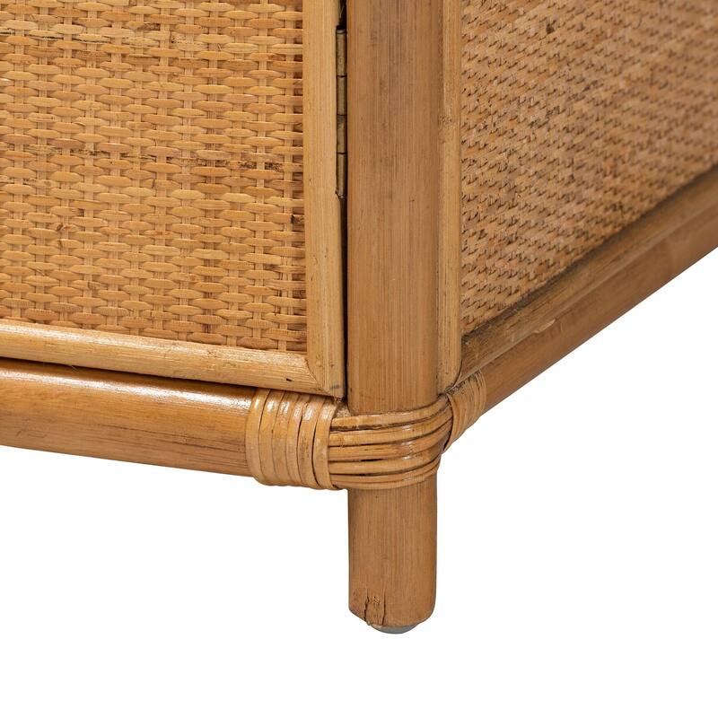 Mairen Arched Natural Rattan Storage Cabinet - Handwoven Pole Rattan Hutch with Two Drawers and Doors, Boho Coastal Cabinet