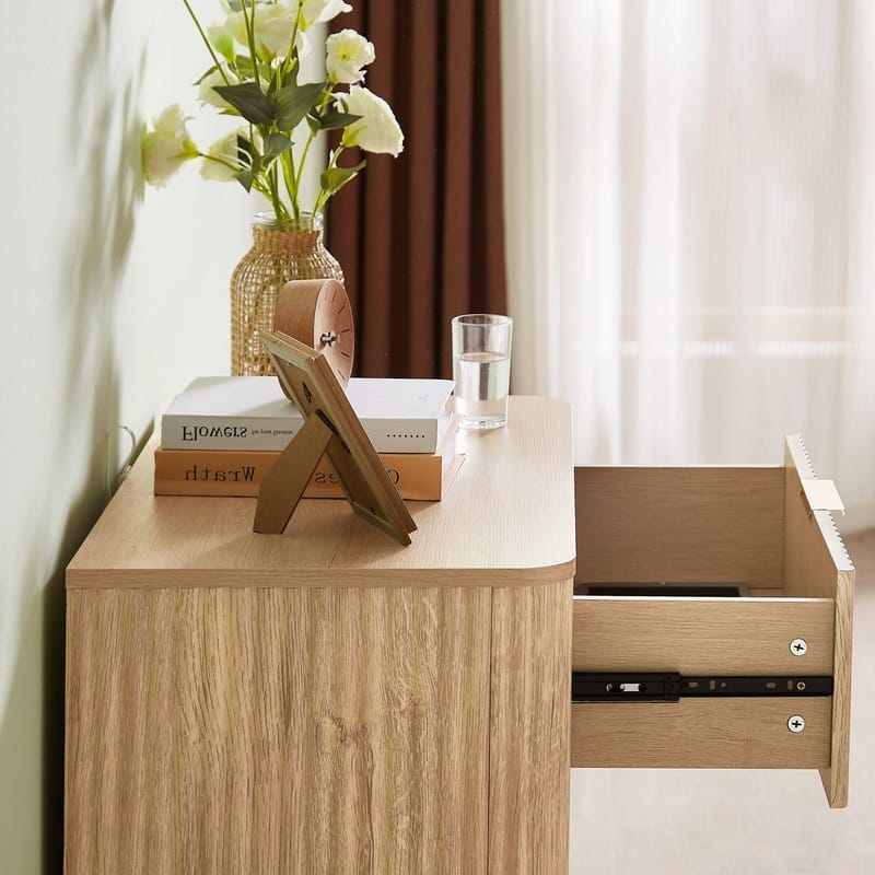 Modern Fluted 3-Drawer Dresser Nightstand with Easy Clean Waterproof Surface (Set of 2)