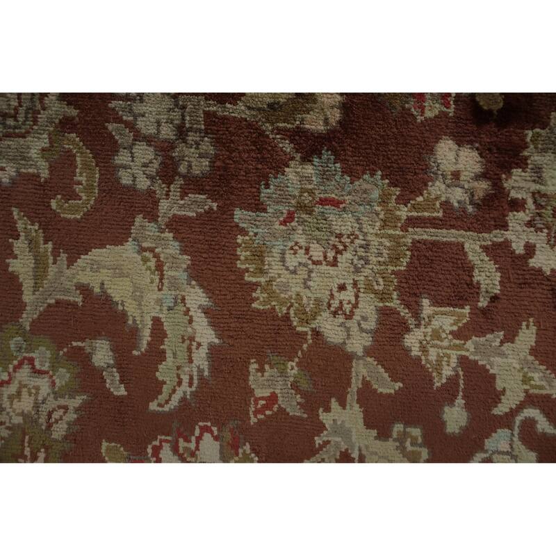 Hand Knotted Oriental Silk Carpet Traditional Floral Oranges & Rust Kashmir Area Rug - 6' 2'' X 6' 2''