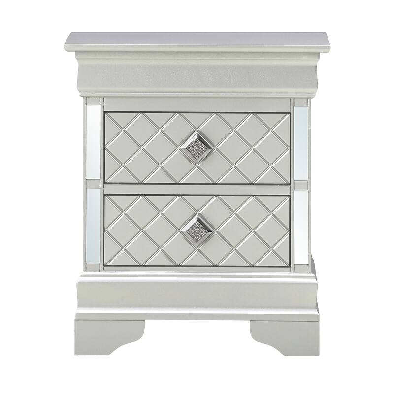 2-Drawer Champagne Nightstand with Dovetail Drawers, 24 Inch Assembled Classic Wooden Bedroom Bedside Table