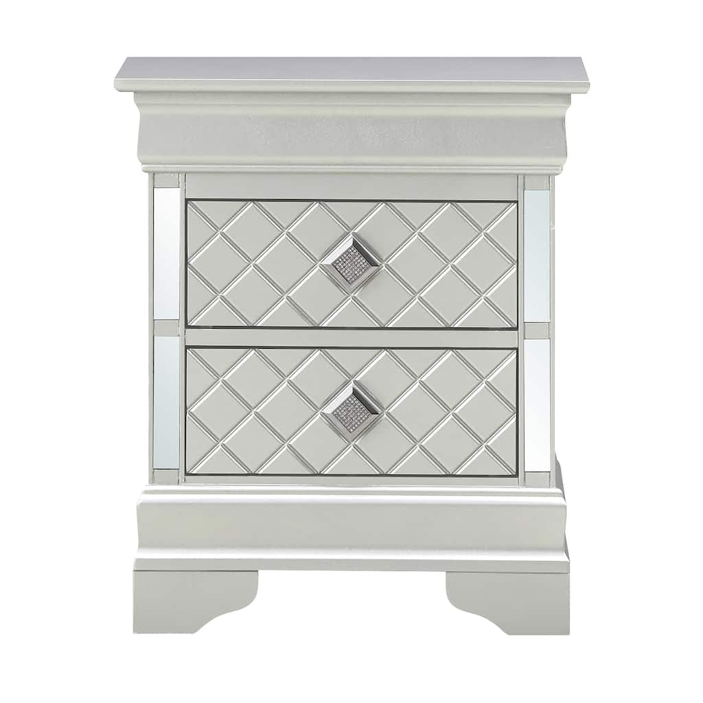 2-Drawer Champagne Nightstand with Dovetail Drawers, 24 Inch Assembled Classic Wooden Bedroom Bedside Table