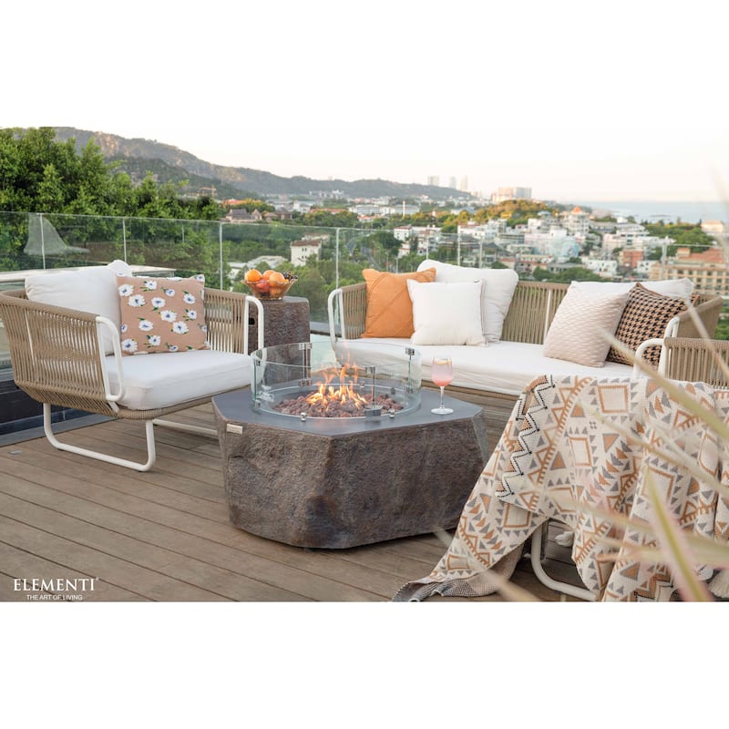 Elementi Columbia 45,000 BTU Concrete Propane Fire Table with Lava Rocks & Cover - 41.7 X 41.7 X 15.7