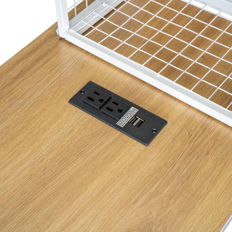 Metal House Bed Frame, Kids Montessori Bed Floor Bed with Side Desk, Power Outlets and USB Ports