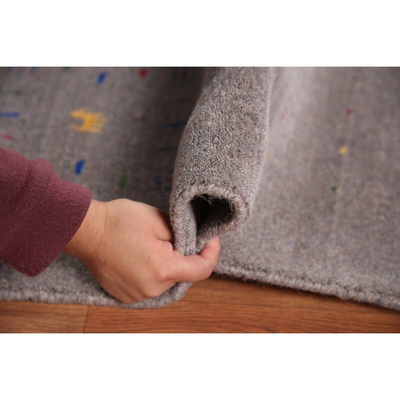 Gray Gabbeh Oriental Hand-Knotted Tribal Wool Carpet - 9'2" x 11'9"
