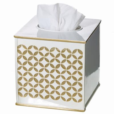 Creative Scents Diamond Lattice White Tissue Box Cover Square - White/Gold