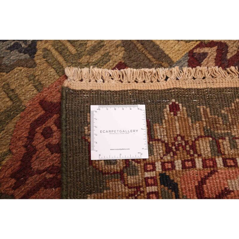 ECARPETGALLERY Flat-Weave Lahor Finest Dark Olive Green Wool Tapestry Kilim - 2'5 x 7'7