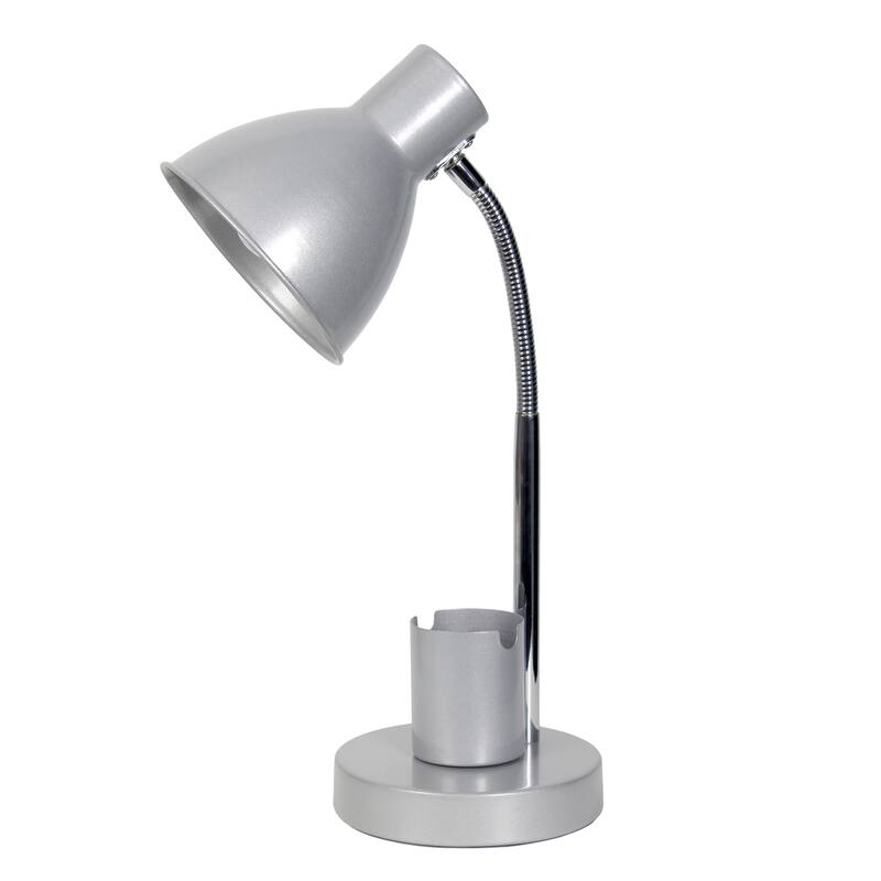 Adjustable Metal Desk Lamp with Organizer Base and Chrome Gooseneck Arm Modern Task Lighting Multiple Colors - Silver