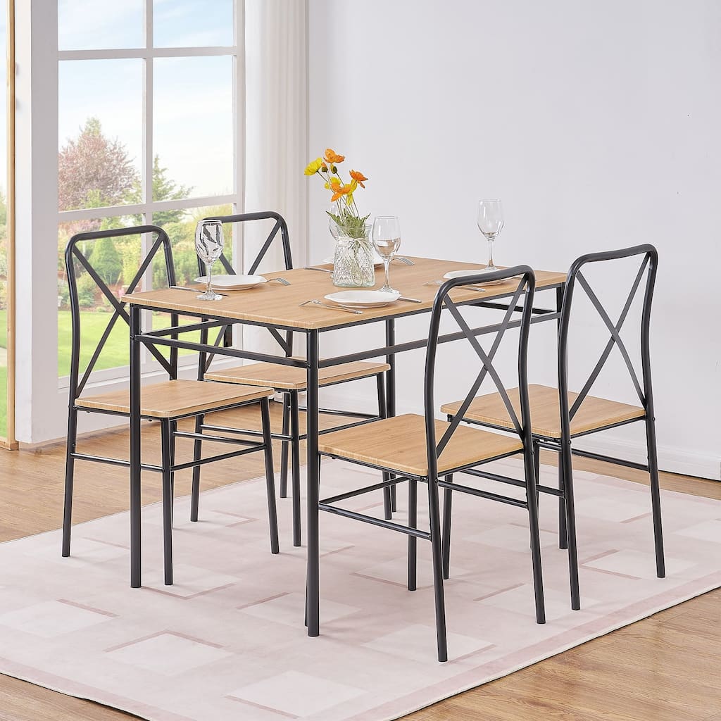VECELO 5-Piece Dining Table Set with 4 Chairs, 42"Kitchen Table & Chairs Set, Dining Room Table with Metal Frame & MDF Board
