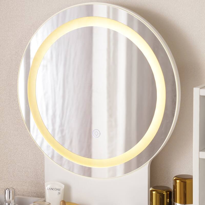 Vanity Desk with Lighted Mirror & Power Outlet
