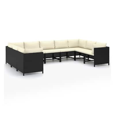 Reno 9pc Outdoor Modular Corner Sofa Set, Ivory Cushions, Black Rattan