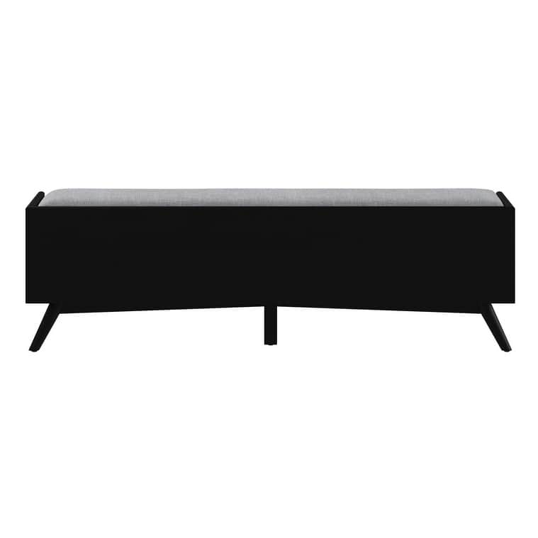 HomeRoots 59" Gray and Black Upholstered Polyester Blend Bench with Drawers - 59