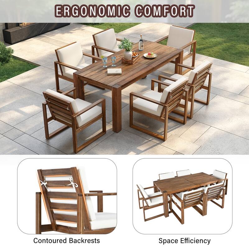 7-Piece Outdoor Patio Dining Table and Chairs Set with Umbrella Hole & Removable Cushion