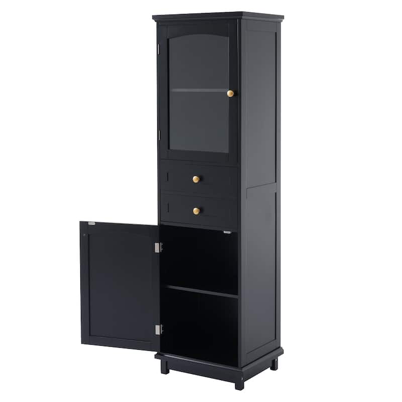 Tall Bathroom Storage Cabinet with Glass Doors