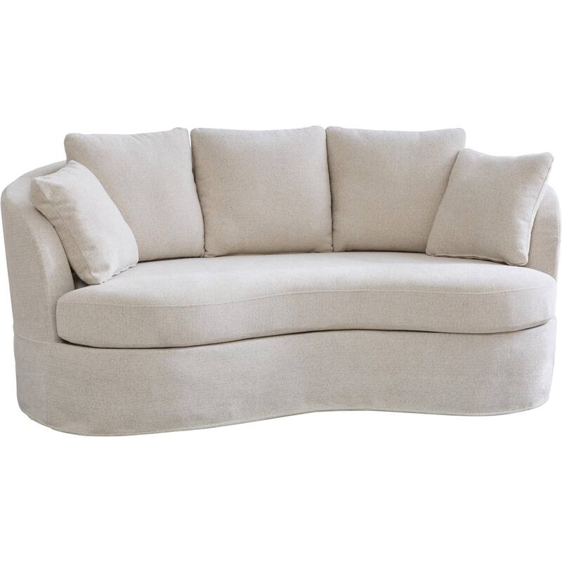 Plush Chenille Curved Lovesofa, Oversized Deep Seat Lounge Sofa, Upholstered Sofa with 4 Removable Cushions for Living Room