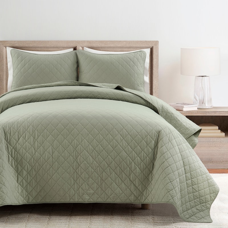 Copper Grove Balm Diamond Oversized Cotton 3-piece Quilt Set - Sage - Queen - 3 Piece